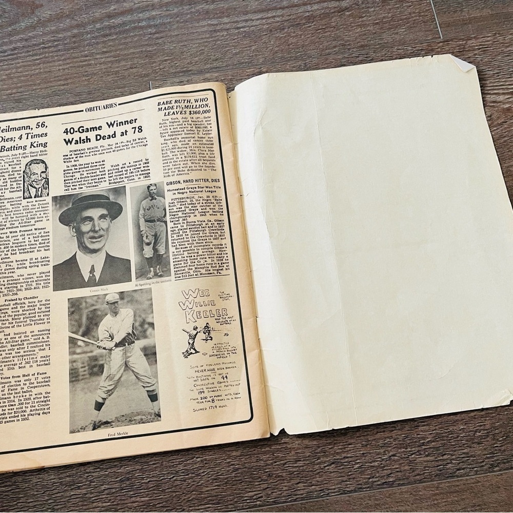 Vintage Baseball History In Headlines Of Major League Newsprint 11/14 Inches - Picture 6 of 11